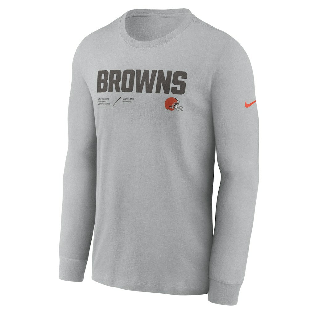 Cleveland Browns Sideline Infograph Lock Up Performance Long Sleeve T-Shirt - Silver - Nike