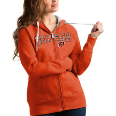 Cincinnati Bengals Antigua Women's Wordmark Victory Full-Zip Hoodie - Orange - NFL