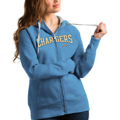 Los Angeles Chargers Antigua Women's Wordmark Victory Full-Zip Hoodie - Powder Blue - NFL