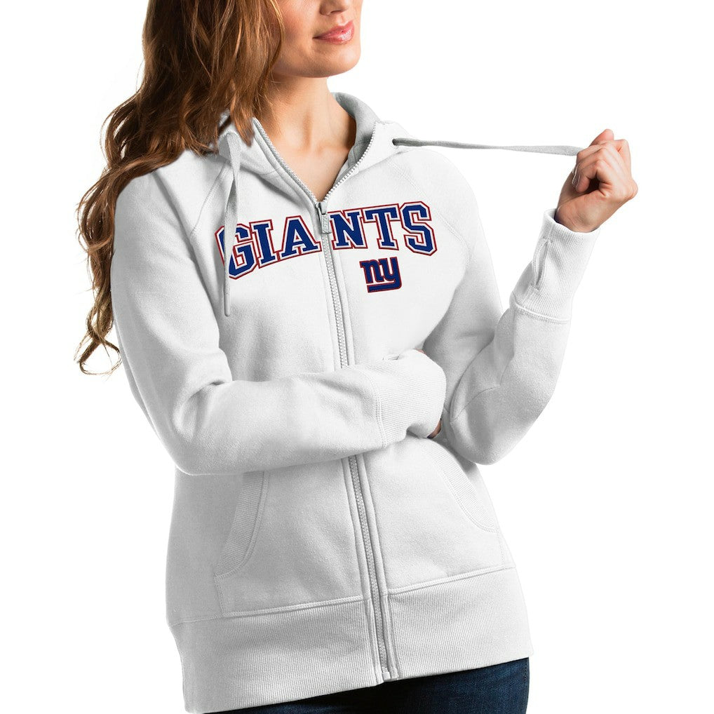 New York Giants Antigua Women's Wordmark Victory Full-Zip Hoodie - White - NFL