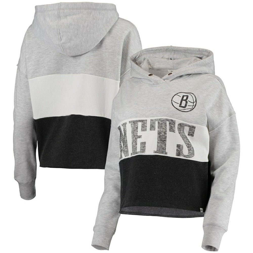 47 brand Brooklyn Nets '47 Women's Lizzy Cutoff Pullover Hoodie Heathered Gray/Heathered Black