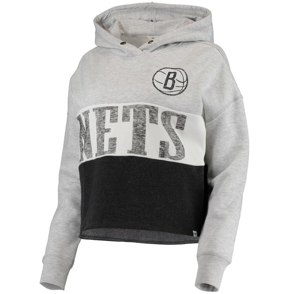 47 brand Brooklyn Nets '47 Women's Lizzy Cutoff Pullover Hoodie Heathered Gray/Heathered Black