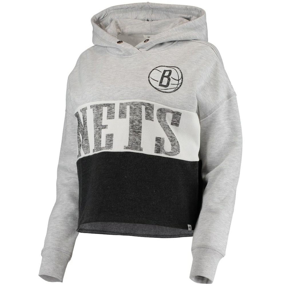 47 brand Brooklyn Nets '47 Women's Lizzy Cutoff Pullover Hoodie Heathered Gray/Heathered Black