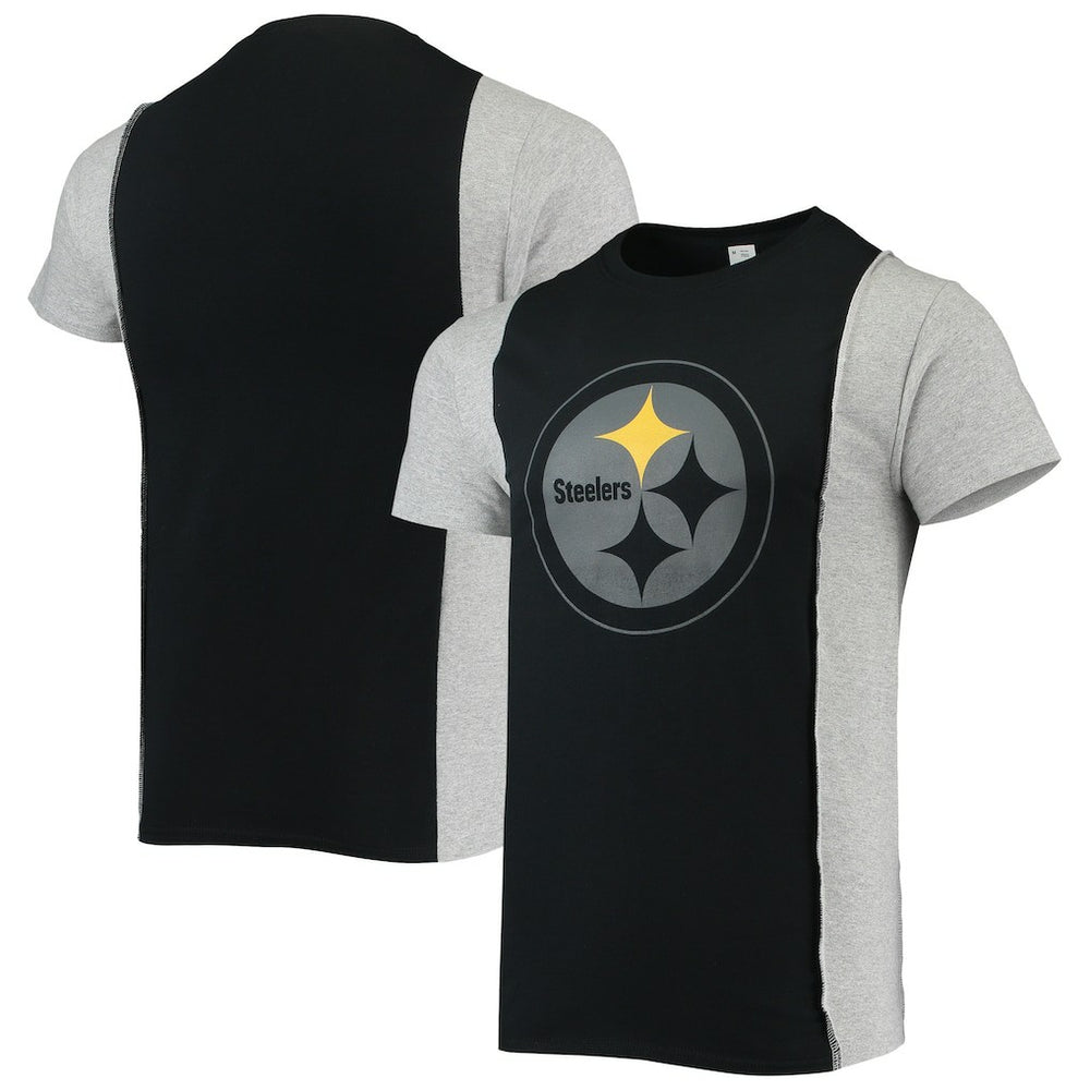 Pittsburgh Steelers Refried Apparel Sustainable Split T-Shirt - Black/Heathered Gray - NFL
