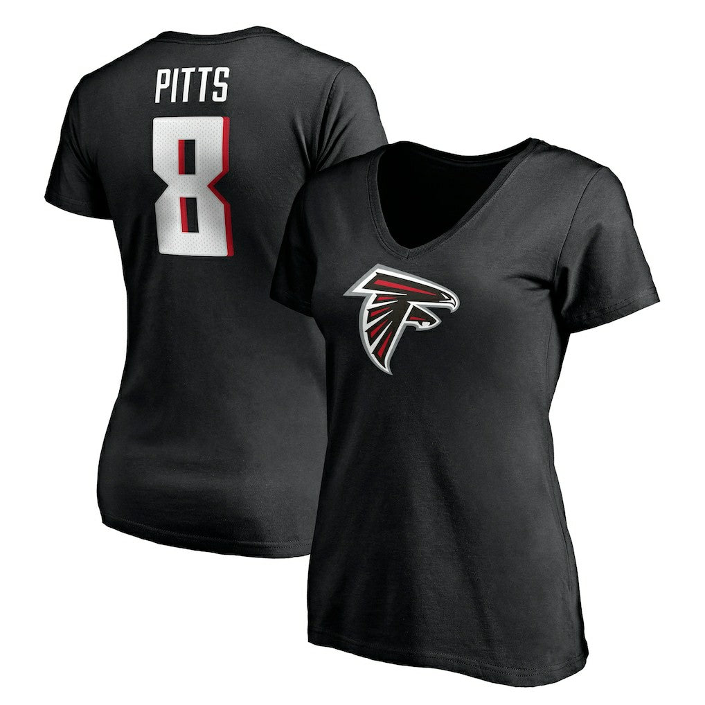 Kyle Pitts Atlanta Falcons Women's Player Icon Name & Number V-Neck T-Shirt - Black - Fanatics