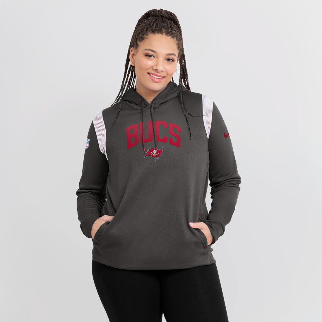 Tampa Bay Buccaneers Women's Sideline Stack Performance Pullover Hoodie - Pewter - Nike