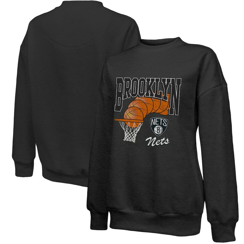 Brooklyn Nets Majestic Threads Women's Bank Shot Pullover Tri-Blend Sweatshirt Black
