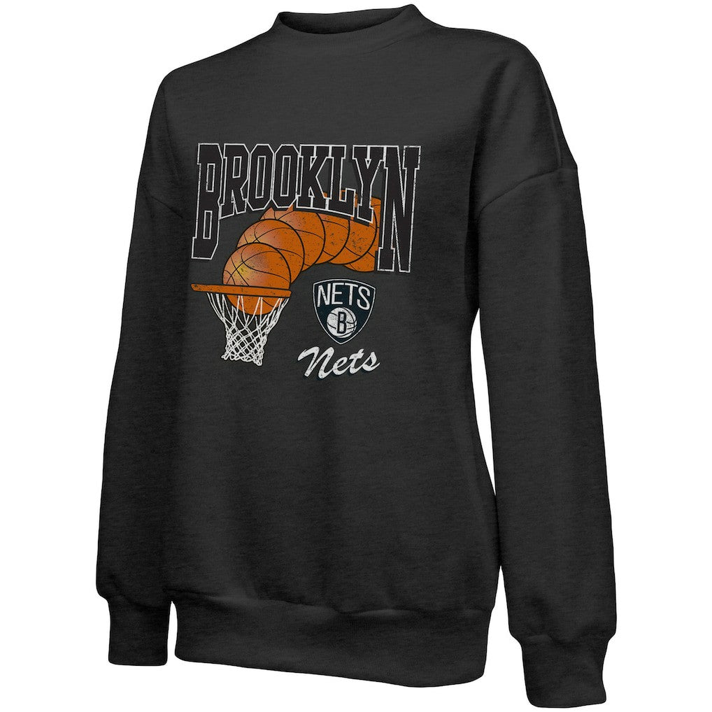 Brooklyn Nets Majestic Threads Women's Bank Shot Pullover Tri-Blend Sweatshirt Black