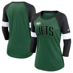 New York Jets Women's Football Pride Raglan 3/4-Sleeve T-Shirt - Heather Green/Heather Black - Nike