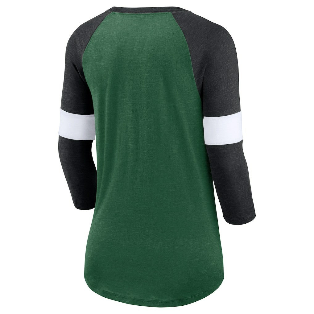 New York Jets Women's Football Pride Raglan 3/4-Sleeve T-Shirt - Heather Green/Heather Black - Nike