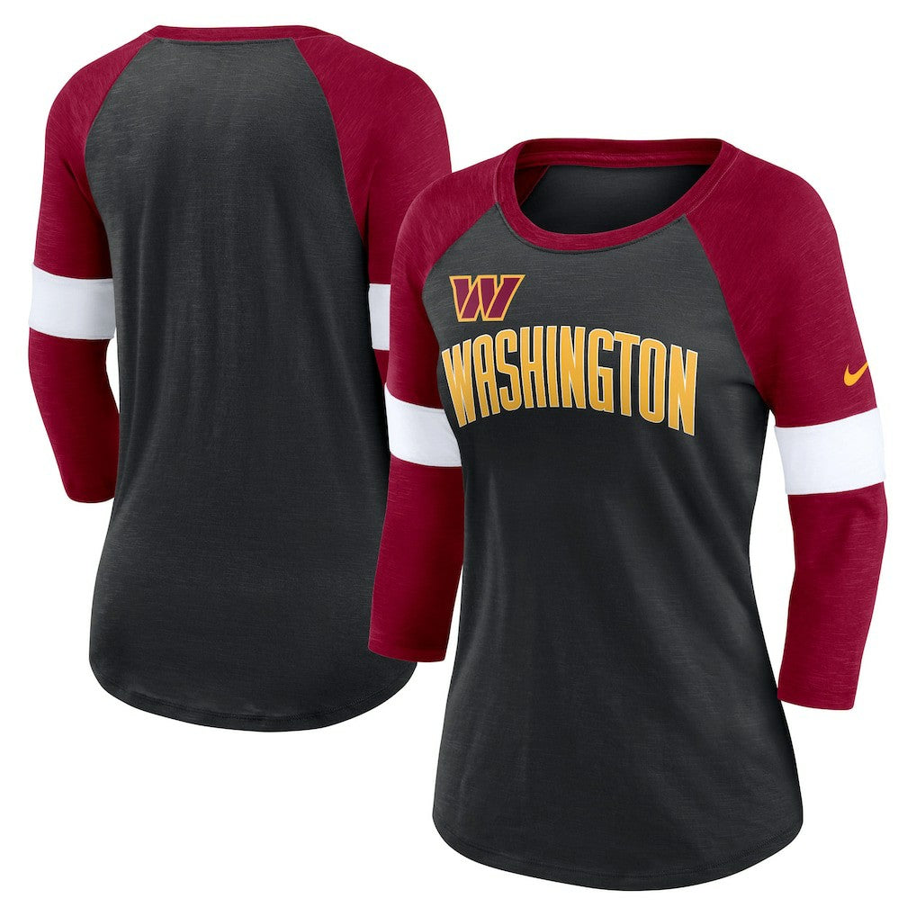 Washington Commanders Women's Football Pride Raglan 3/4-Sleeve T-Shirt - Heather Black/Burgundy - Nike