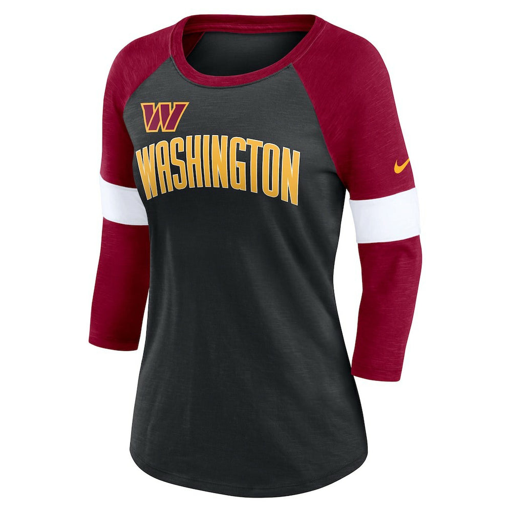 Washington Commanders Women's Football Pride Raglan 3/4-Sleeve T-Shirt - Heather Black/Burgundy - Nike