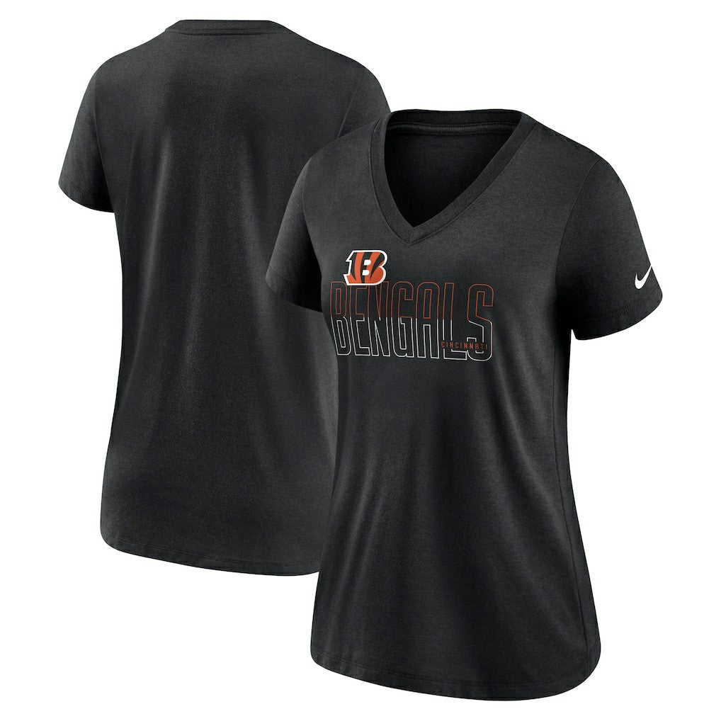 Cincinnati Bengals Women's Lock Up Tri-Blend V-Neck T-Shirt - Heathered Black - Nike