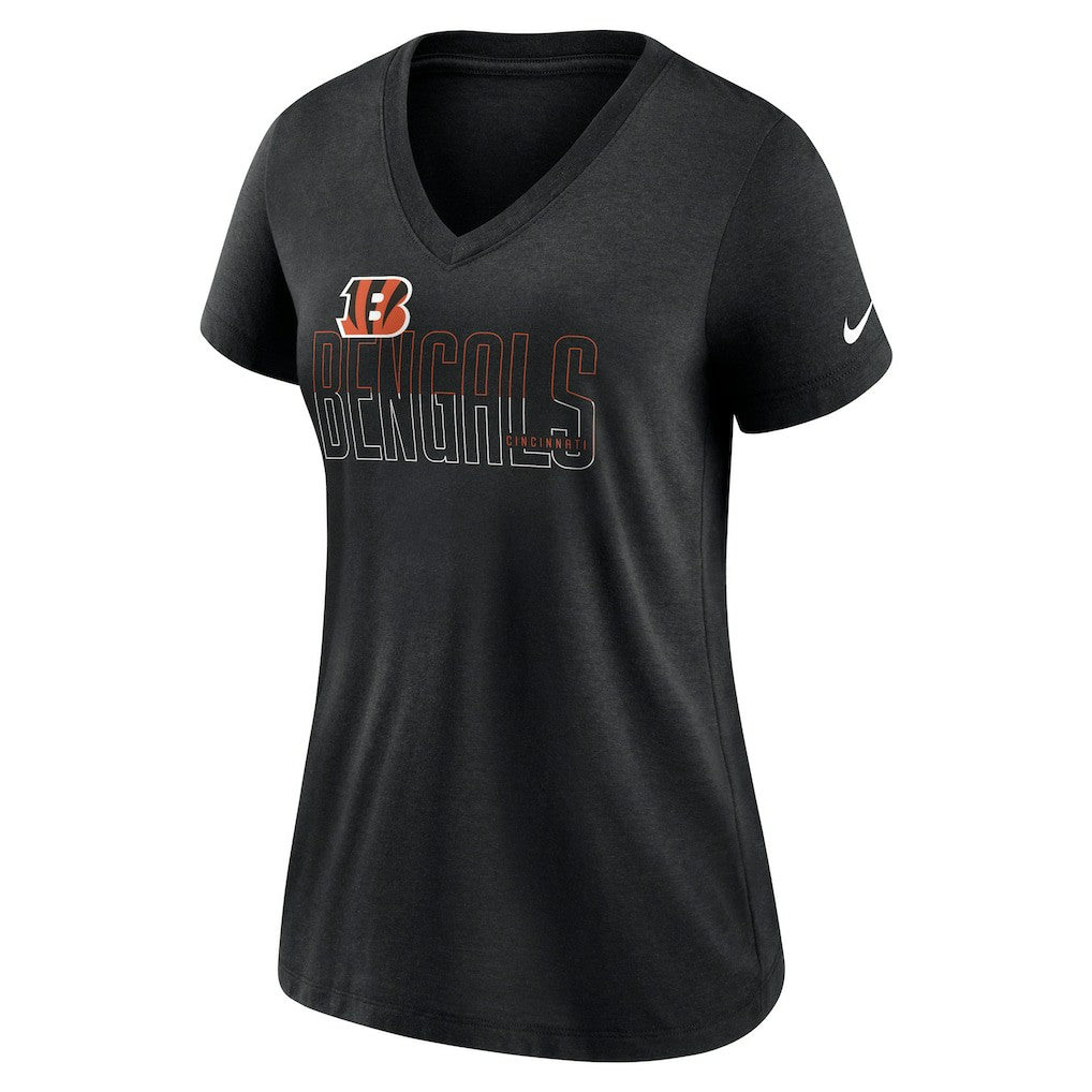 Cincinnati Bengals Women's Lock Up Tri-Blend V-Neck T-Shirt - Heathered Black - Nike