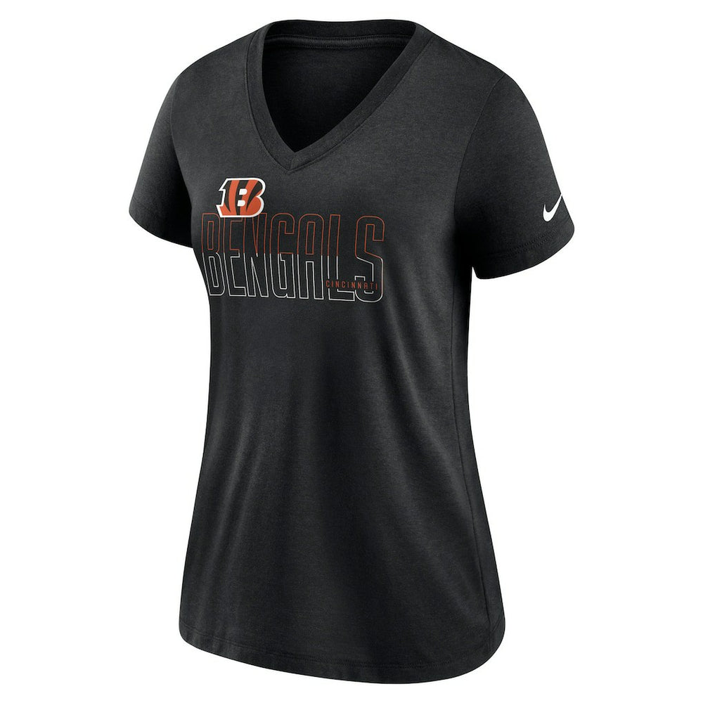 Cincinnati Bengals Women's Lock Up Tri-Blend V-Neck T-Shirt - Heathered Black - Nike