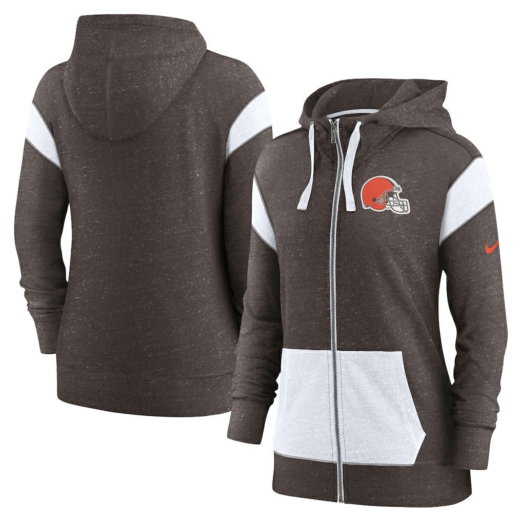 Cleveland Browns Women's Monaco Lightweight Full-Zip Hoodie - Brown/White - Nike