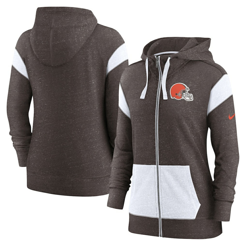 Cleveland Browns Women's Monaco Lightweight Full-Zip Hoodie - Brown/White - Nike
