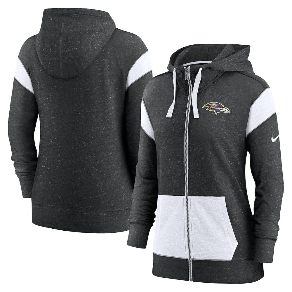 Baltimore Ravens Women's Monaco Lightweight Full-Zip Hoodie - Heather Black/White - Nike