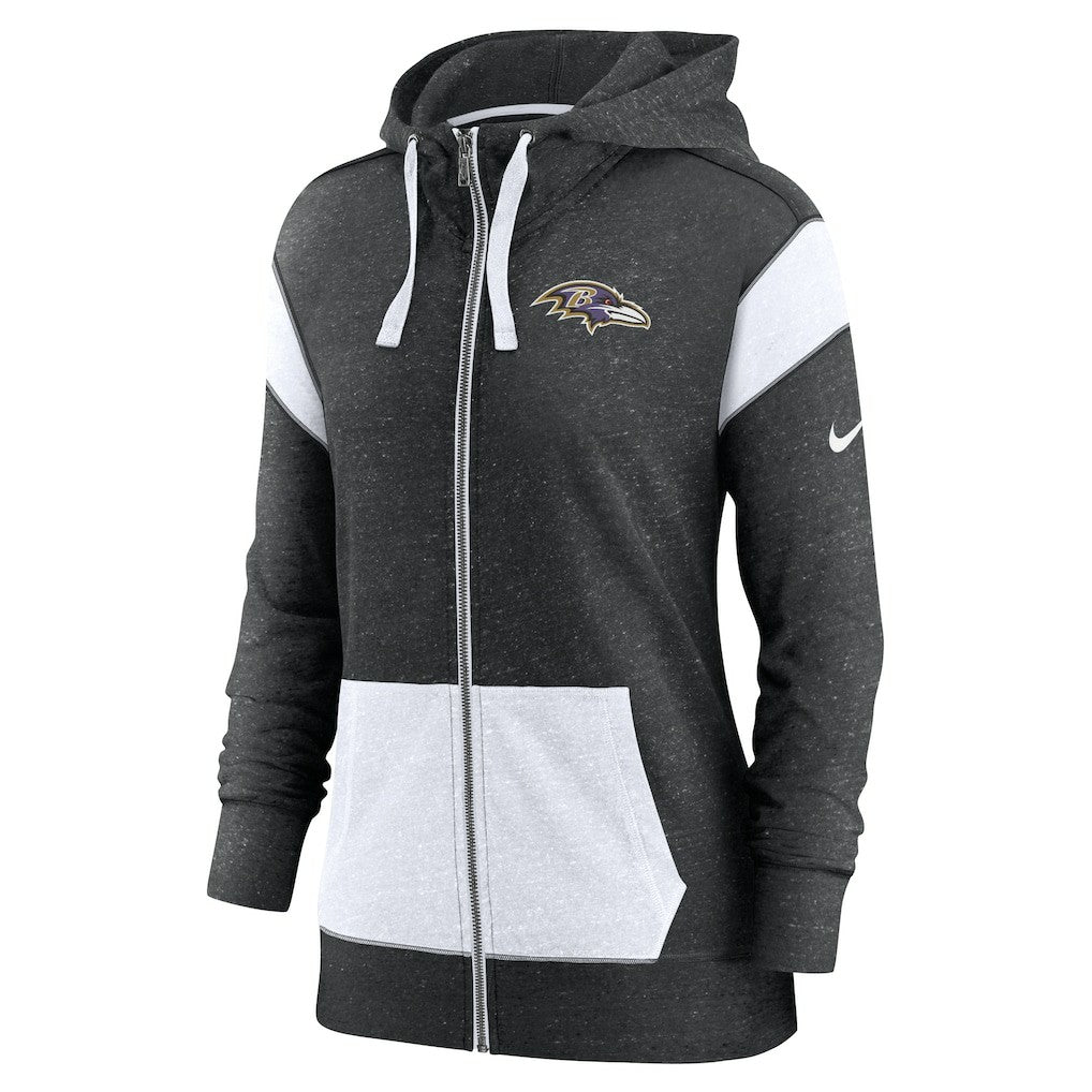 Baltimore Ravens Women's Monaco Lightweight Full-Zip Hoodie - Heather Black/White - Nike