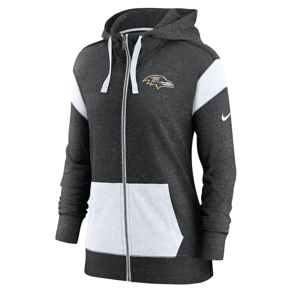 Baltimore Ravens Women's Monaco Lightweight Full-Zip Hoodie - Heather Black/White - Nike