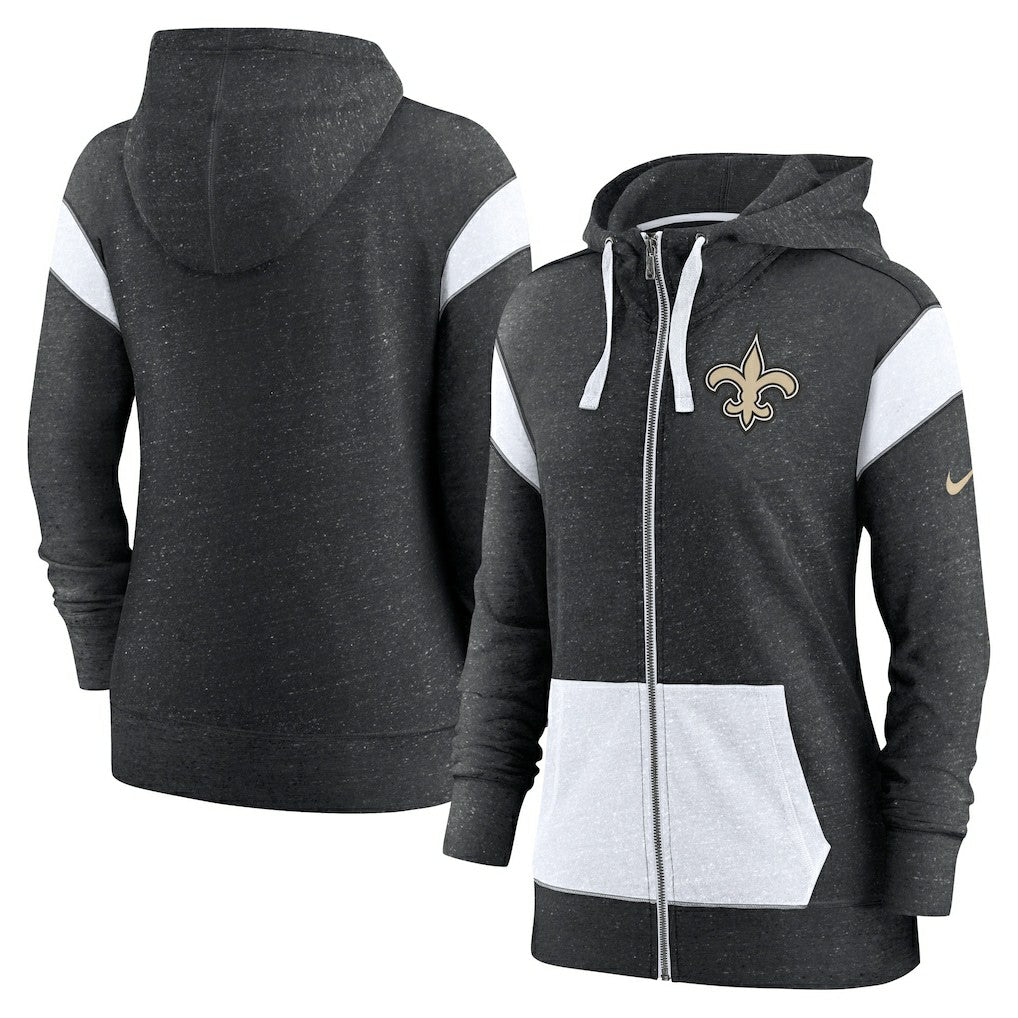 New Orleans Saints Women's Plus Size Monaco Full-Zip Lightweight Hoodie - Heather Black/White - Nike