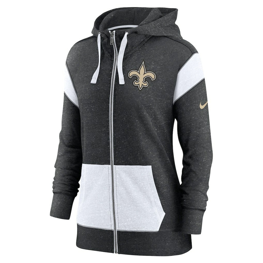 New Orleans Saints Women's Plus Size Monaco Full-Zip Lightweight Hoodie - Heather Black/White - Nike