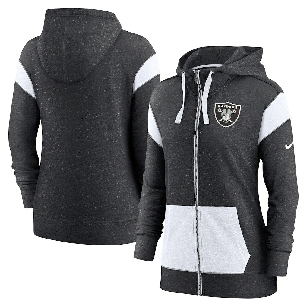 Las Vegas Raiders Women's Plus Size Monaco Full-Zip Lightweight Hoodie - Heather Black/White - Nike