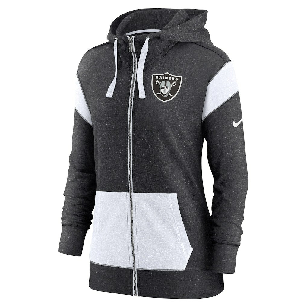 Las Vegas Raiders Women's Plus Size Monaco Full-Zip Lightweight Hoodie - Heather Black/White - Nike