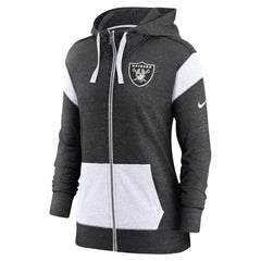 Las Vegas Raiders Women's Plus Size Monaco Full-Zip Lightweight Hoodie - Heather Black/White - Nike