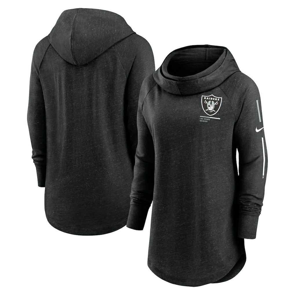 Las Vegas Raiders Women's Minimal Statement Lightweight Raglan Funnel Neck Pullover Hoodie - Black - Nike