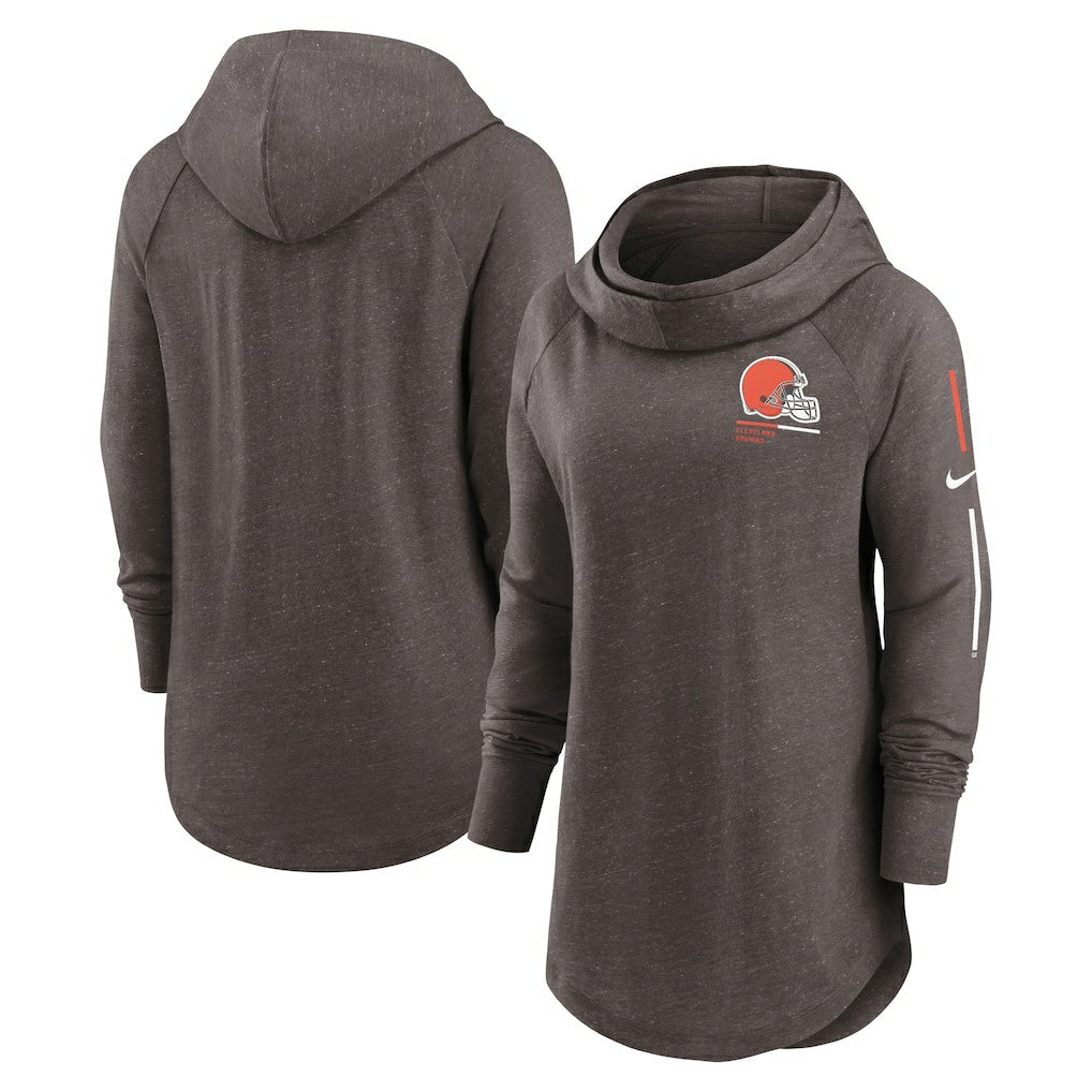 Cleveland Browns Women's Minimal Statement Lightweight Raglan Funnel Neck Pullover Hoodie - Brown - Nike