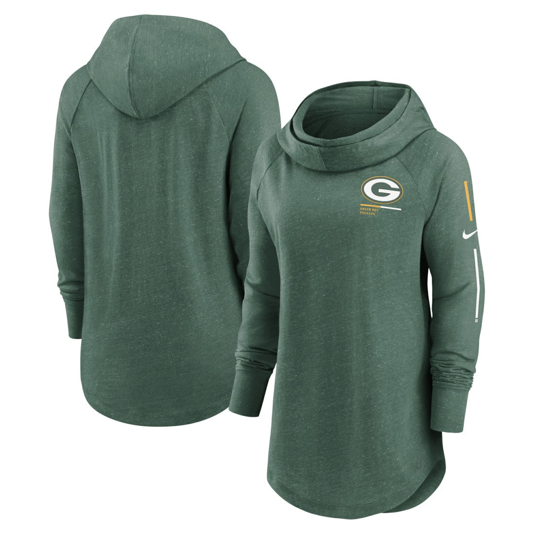 Green Bay Packers Women's Minimal Statement Lightweight Raglan Funnel Neck Pullover Hoodie - Heather Green - Nike