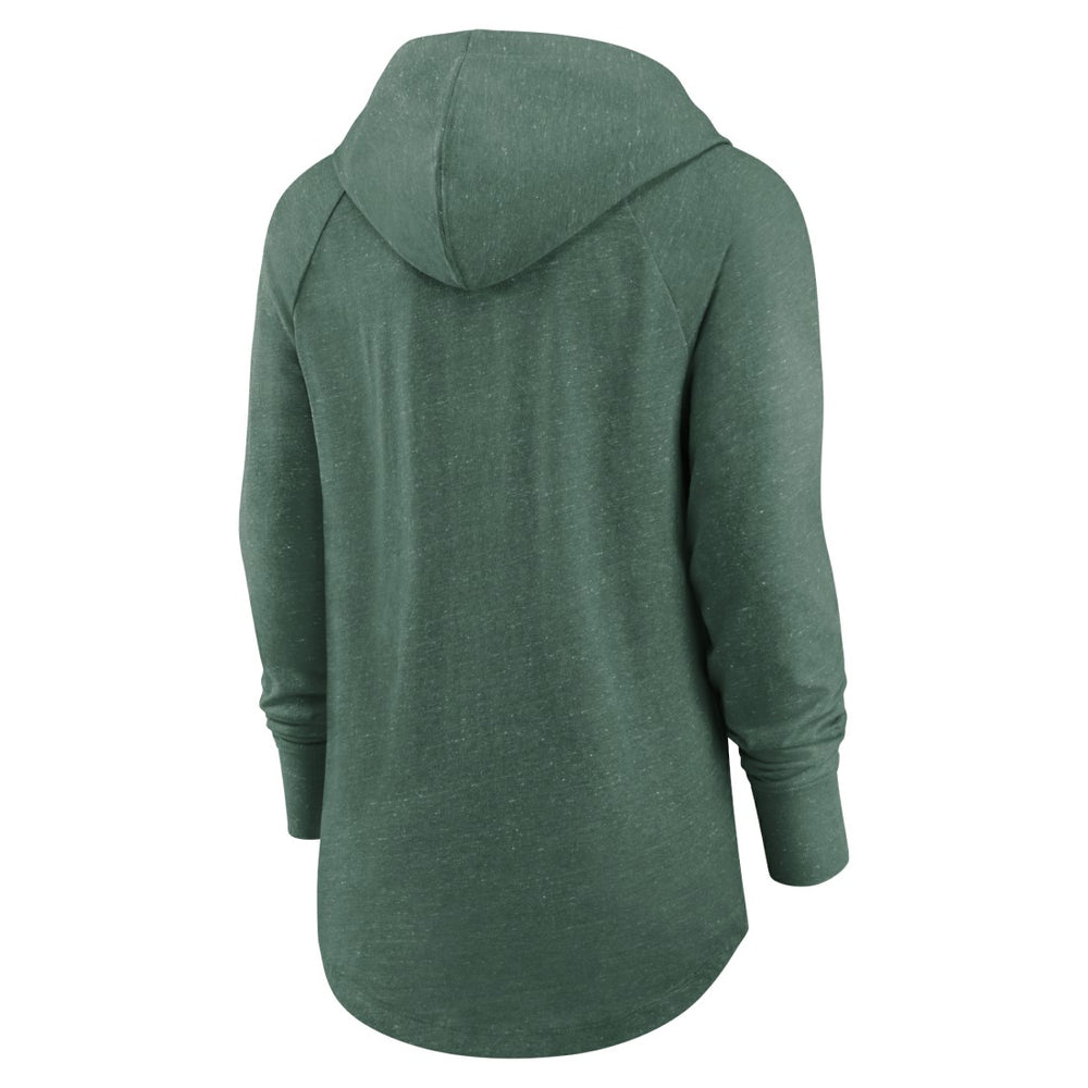 Green Bay Packers Women's Minimal Statement Lightweight Raglan Funnel Neck Pullover Hoodie - Heather Green - Nike