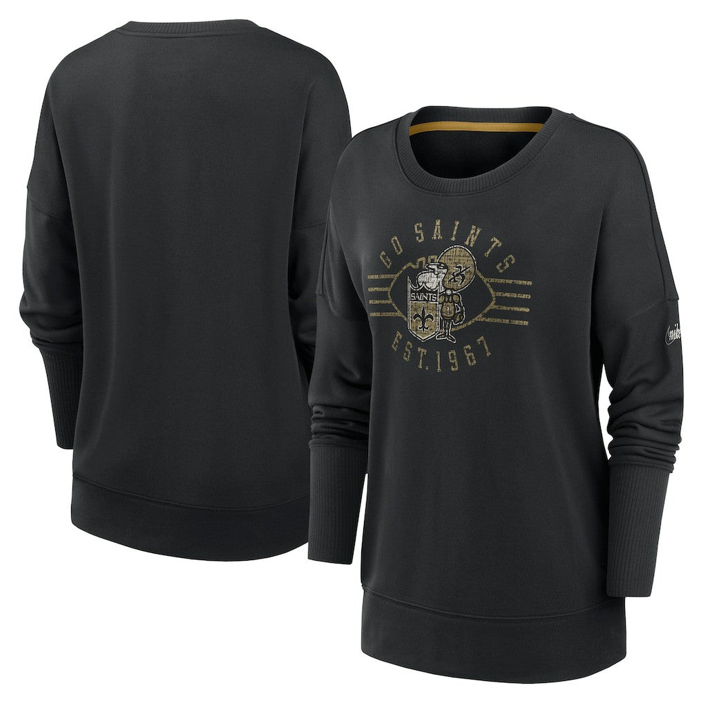 New Orleans Saints Women's Rewind Playback Icon Performance Pullover Sweatshirt - Black - Nike