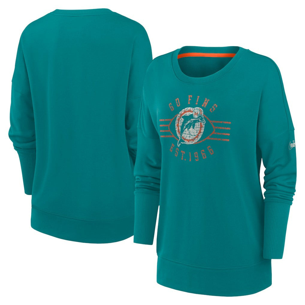 Miami Dolphins Women's Rewind Playback Icon Performance Pullover Sweatshirt - Aqua - Nike