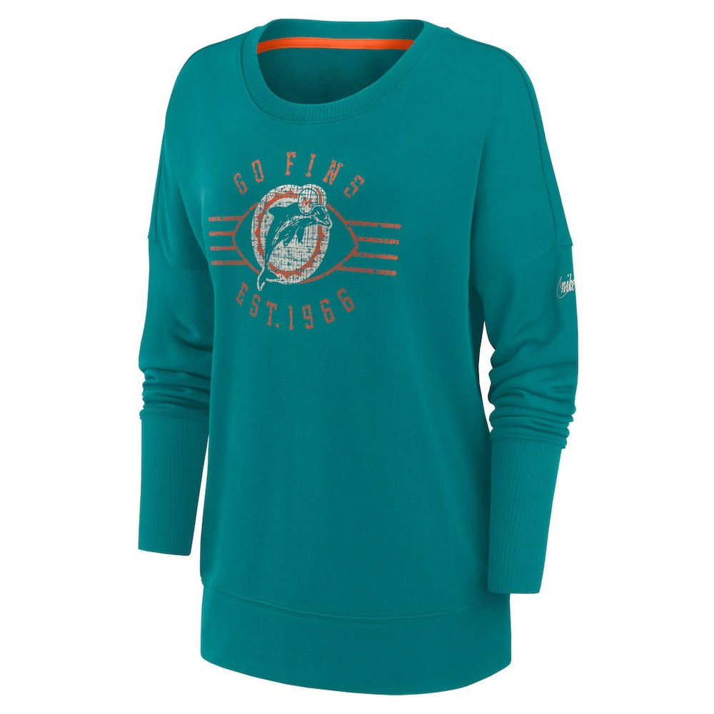 Miami Dolphins Women's Rewind Playback Icon Performance Pullover Sweatshirt - Aqua - Nike
