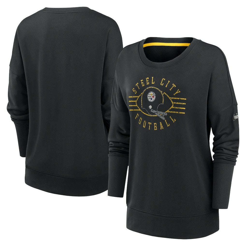 Pittsburgh Steelers Women's Rewind Playback Icon Performance Pullover Sweatshirt - Black - Nike