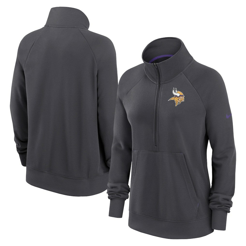Minnesota Vikings Women's Premium Raglan Performance Half-Zip Sweatshirt - Charcoal - Nike