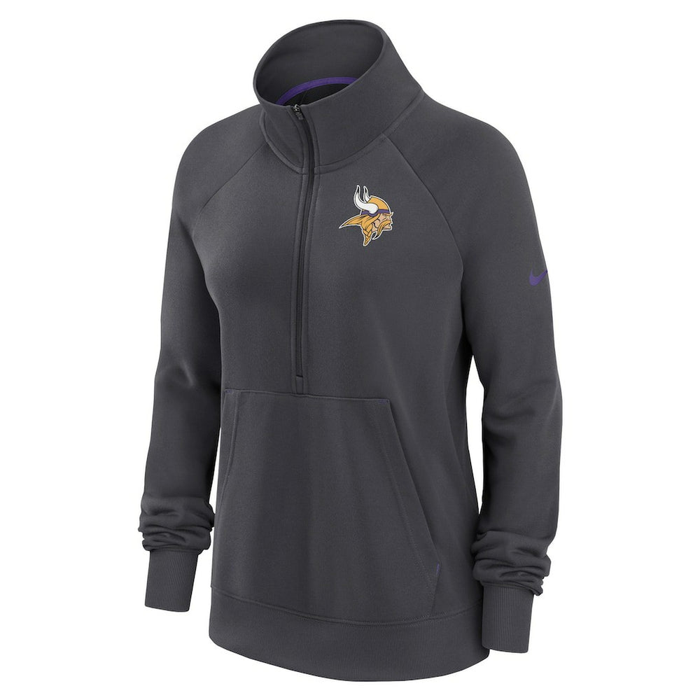 Minnesota Vikings Women's Premium Raglan Performance Half-Zip Sweatshirt - Charcoal - Nike
