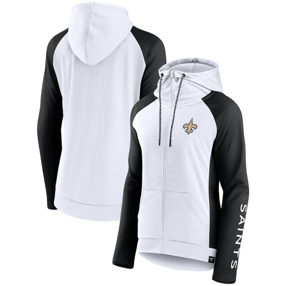 New Orleans Saints Women's End Around Lightweight Raglan Full-Zip Hoodie Jacket - White/Black - Fanatics