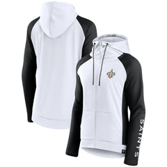 New Orleans Saints Women's End Around Lightweight Raglan Full-Zip Hoodie Jacket - White/Black - Fanatics
