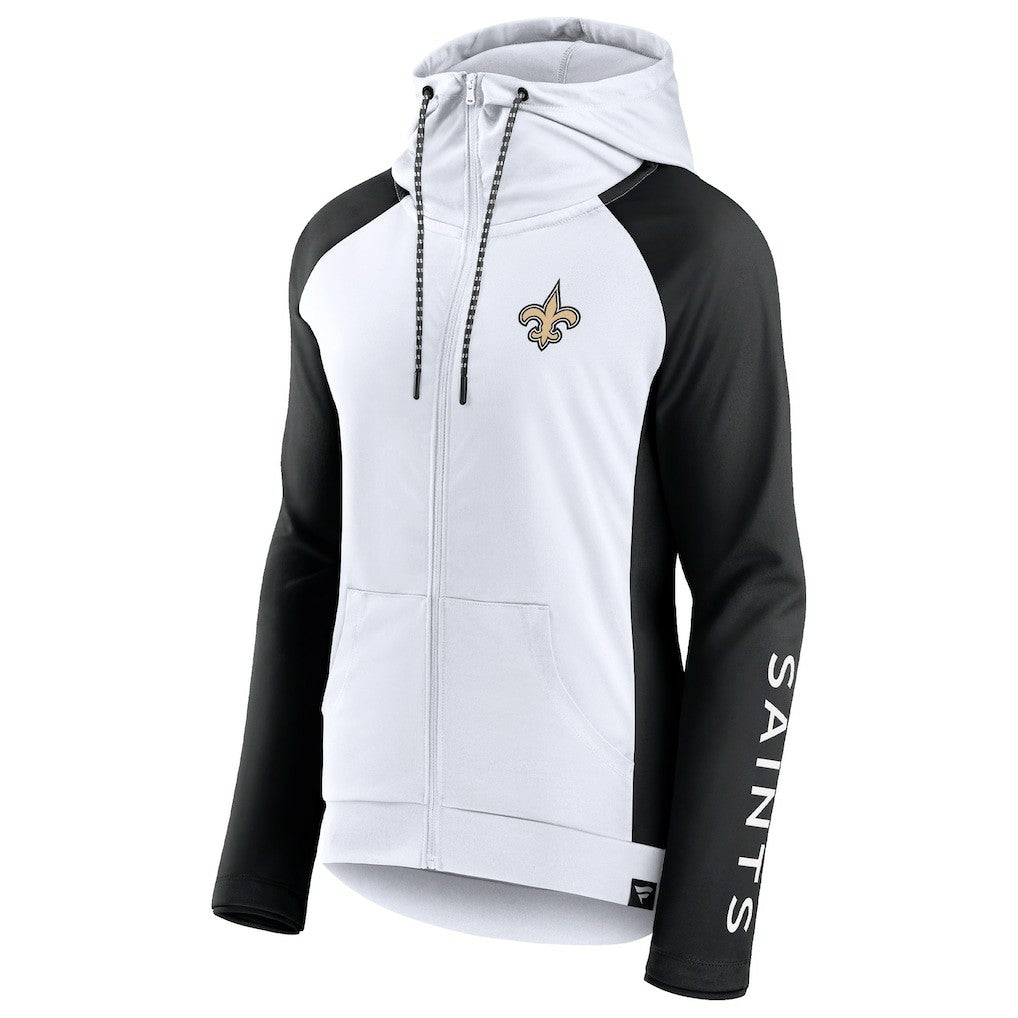 New Orleans Saints Women's End Around Lightweight Raglan Full-Zip Hoodie Jacket - White/Black - Fanatics