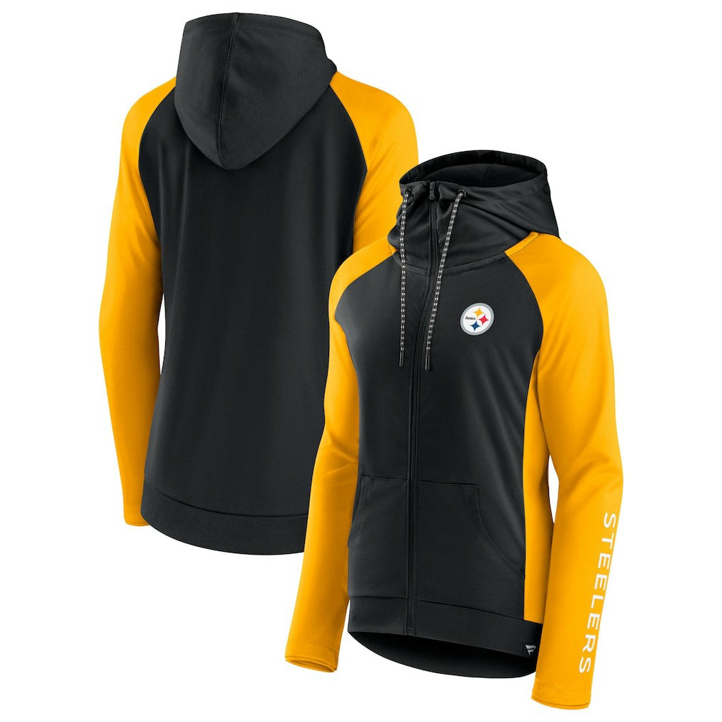 Pittsburgh Steelers Women's End Around Lightweight Raglan Full-Zip Hoodie Jacket - Black/Gold - Fanatics