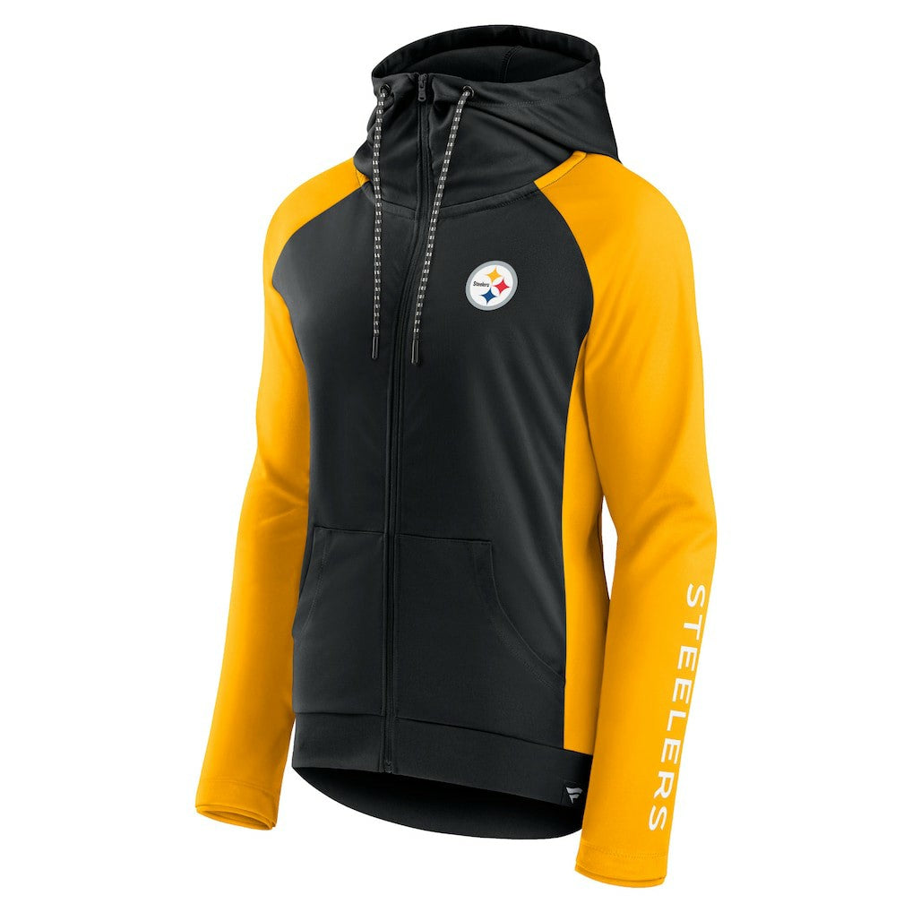 Pittsburgh Steelers Women's End Around Lightweight Raglan Full-Zip Hoodie Jacket - Black/Gold - Fanatics
