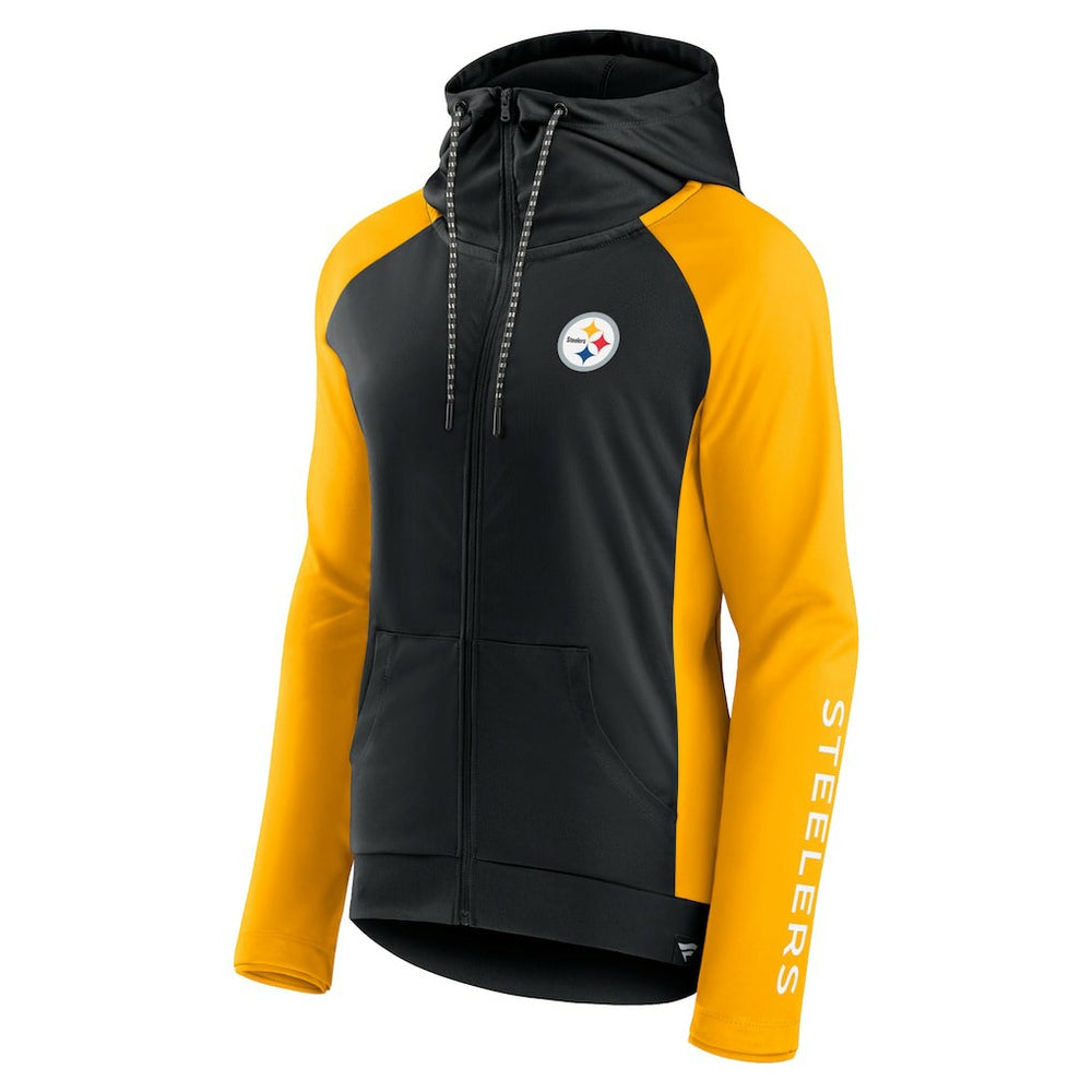 Pittsburgh Steelers Women's End Around Lightweight Raglan Full-Zip Hoodie Jacket - Black/Gold - Fanatics