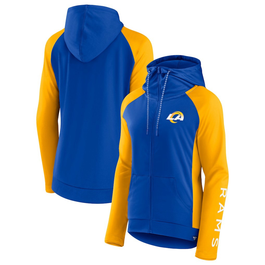 Los Angeles Rams Women's End Around Lightweight Raglan Full-Zip Hoodie Jacket - Royal/Gold - Fanatics