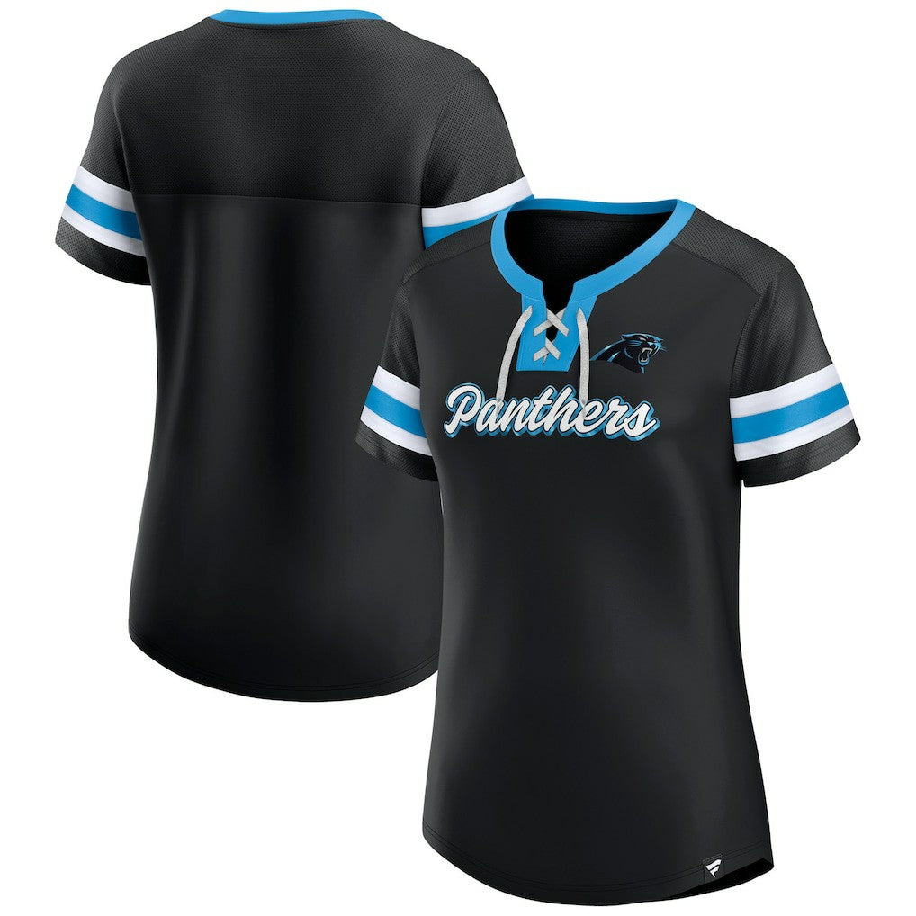 Carolina Panthers Women's Original State Lace-Up T-Shirt - Black - Fanatics