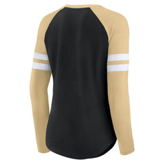 New Orleans Saints Women's True to Form Raglan Lace-Up V-Neck Long Sleeve T-Shirt - Black/Gold - Fanatics