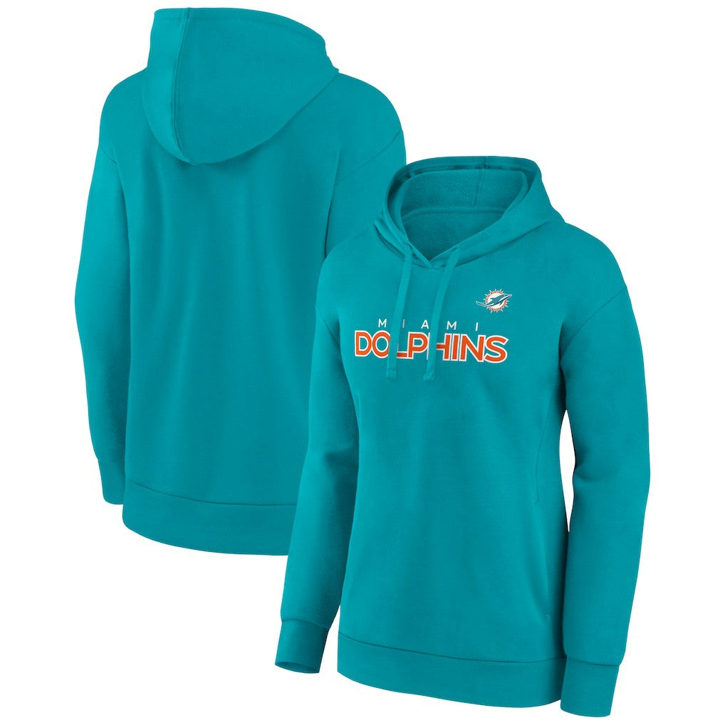 Miami Dolphins Women's Iconic Cotton Fleece Checklist Pullover Hoodie - Aqua - Fanatics