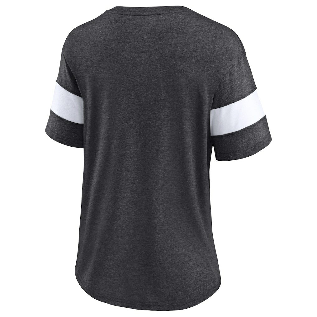 New Orleans Saints Women's Distressed Team Tri-Blend V-Neck T-Shirt - Heathered Charcoal/White - Fanatics
